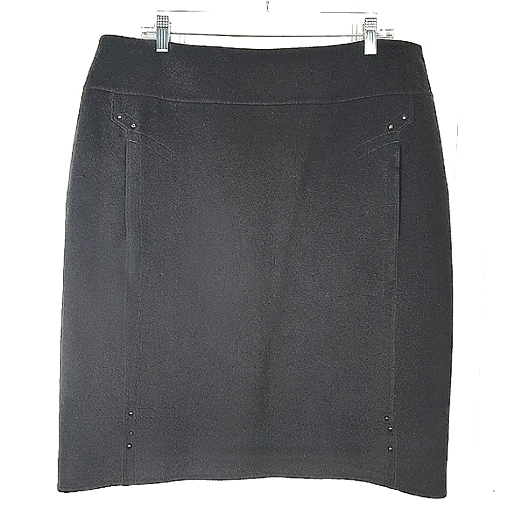 Escada Sport Pencil Skirt Dark Gray Short Size XL 44 Soft Thick Wide Waist Band